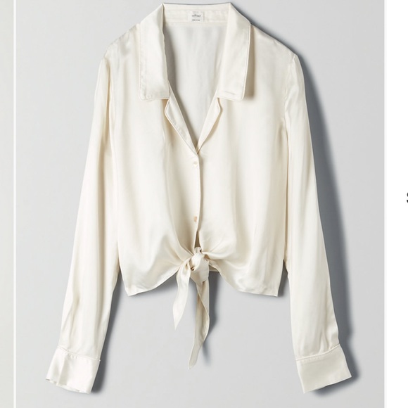 Aritzia Wilfred Tie Front Satin Blouse 